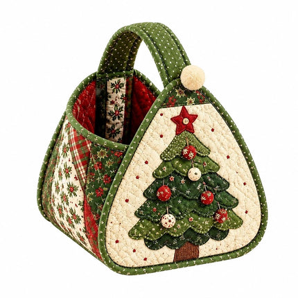 Christmas Tree DIY Quilted Fabric Christmas Handheld Basket Storage Basket for Gifts Candies AU