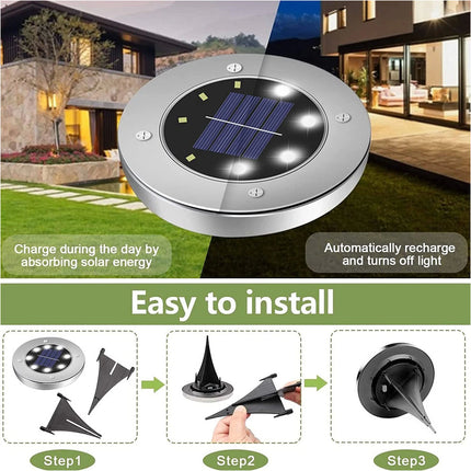 12 Solar Powered LED Buried Inground Recessed Light Garden Outdoor Deck Path