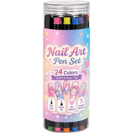 24 Colors Dual-Ended Nail Art Pens Set,12pcs Dual-Ended Pens AU