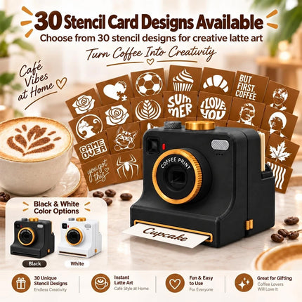 3D Printed Latte Art Camera, Coffee Powder Printer with Multiple Stencil Cards