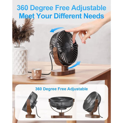 Desk Fan Small USB Quiet 3 Speed Portable 360° Adjustable Personal Fan Black