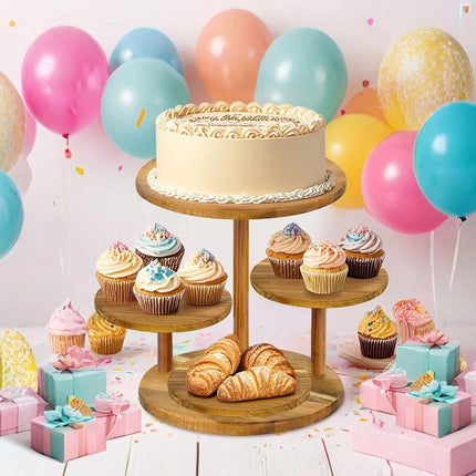4-Tier Round Wood Cupcake Tower Stand for Birthday, Graduation, Coffee & Tea Party