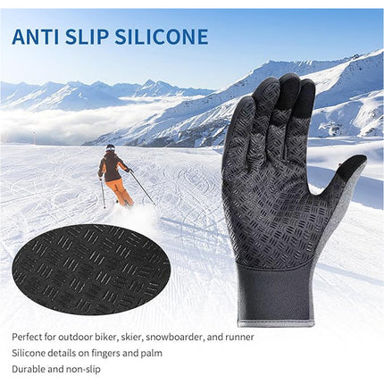 Grey Bike Cycling Gloves Touch Waterproof Full Finger Winter Fitness