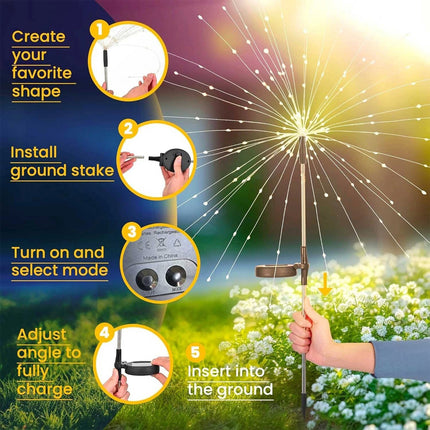 2Pack Solar Powered Garden Outdoor Lights Firework Yard Pathway Christmas Lights
