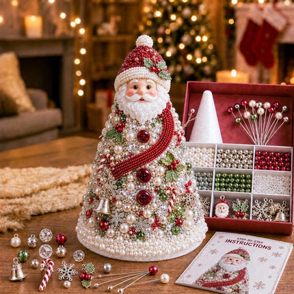 Handmade DIY Beaded Santa Tree Material Pack Festive Tabletop Decor