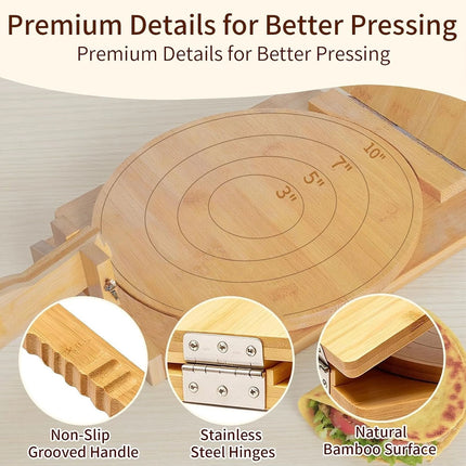 10 Inches Wooden Tortilla Press with Rolling Pin & 50 Pcs Parchment Paper
