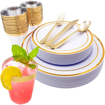175pc Party Plates Reusable Dinner Cutlery Tableware Christmas Party For 25