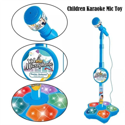 Microphone With Stand Karaoke Song Music Instrument Toys Birthday Gift Blue