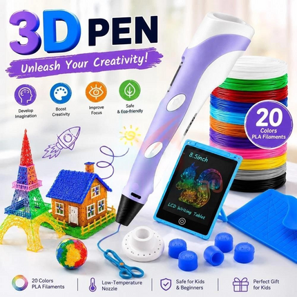 3D Printing Pen Drawing Tool LCD Screen USB Powered with Filaments for Boys And Girls Art Purple