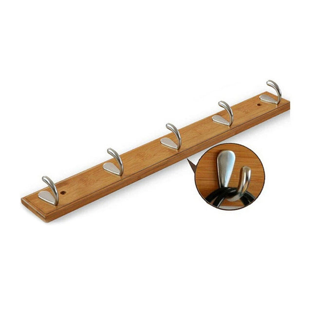 5-Hooks Natural Wooden Coat Rack Wall/Door Hook Hanger Mounted Natural Color