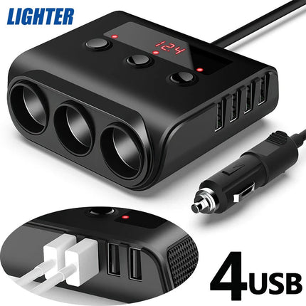 3 Way 12V 24V Multi Socket Car Cigarette Lighter Splitter USB Charger Adapter