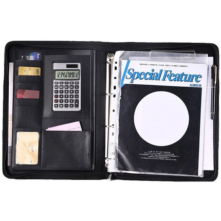 A4 Zipped Conference Folder Business Leather Document Bag Portfolio + Calculator
