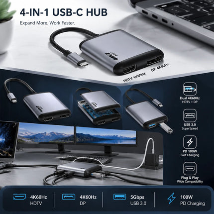 Type C to USB-C HDMI USB 3.0 Adapter Converter Cable 3 in 1 Hub For MacBook AIR