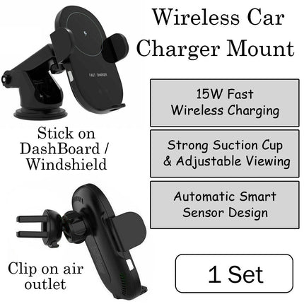 Auto Clamp Wireless Car Charger 15W Fast Charging Phone Holder Windscreen