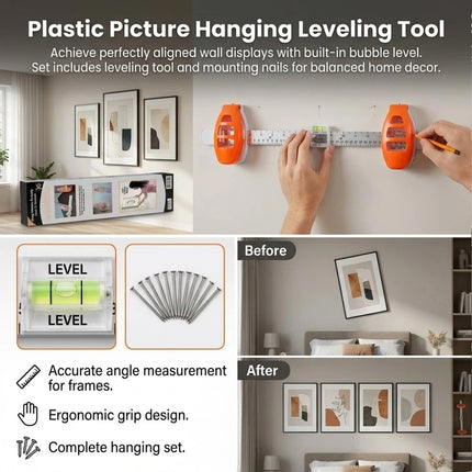 Level Ruler Picture Hanging Tool With Level Wall Mount Guide For Frames Artwork