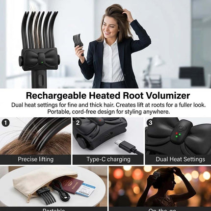 Electric Cordless Heated Hair Volume Clip - Root Clips for Curly Hair Volume Black