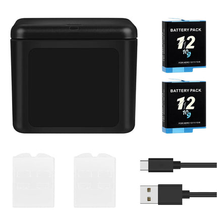 3-Slot Battery Charger For GoPro HERO 9 10 11 12 w/ 2*2000mAh Batteries