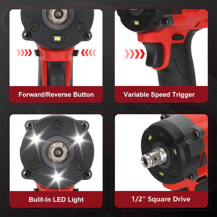 Impact Wrench 1/2" 450Nm Cordless Brushless Power Tool Construction Car Repair
