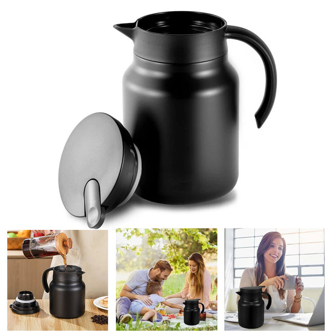 1L Stainless Steel Insulated Coffee Carafe Tea Pot with Removable Tea Strainer