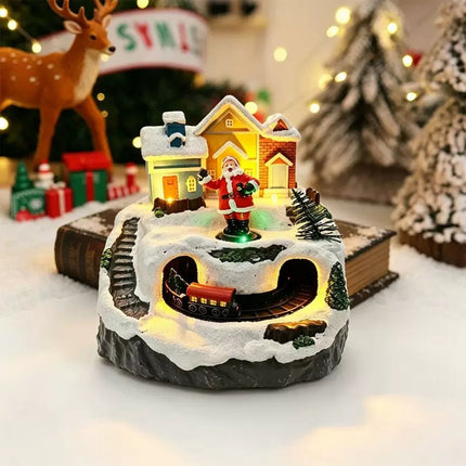 Resin Christmas Village House with Musical Light Up Train & LED Lights