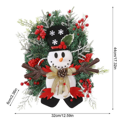 Snowman Christmas Wreath Artificial Front Door Garland Xmas Hanging Decoration