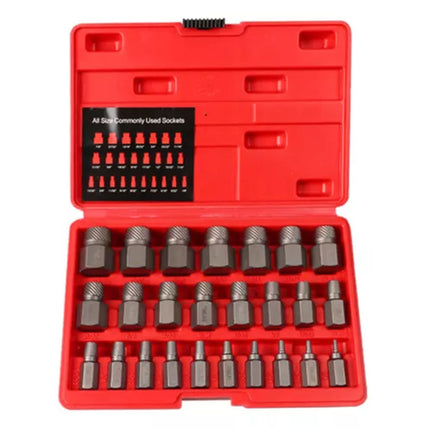 25-Piece Damaged Screw Extractor Set Multi-Spline Easy Out Broken Bolt Remover