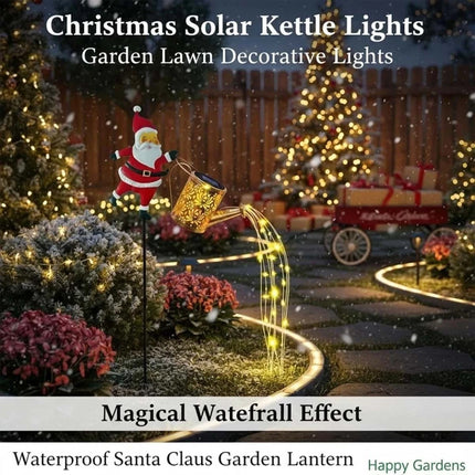 Santa Solar Watering Can Lights Outdoor Christmas Waterproof Metal Garden Decor Warm