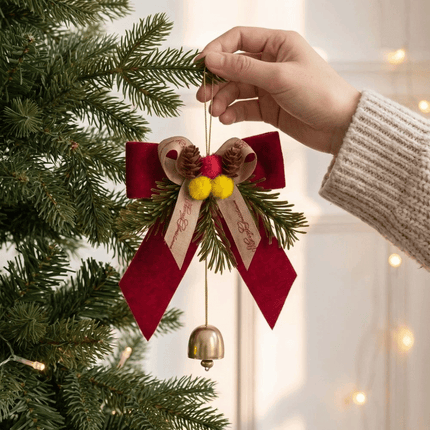 PVC Pine Needle Pinecone Christmas Bowknot Bell Pendant Bedroom