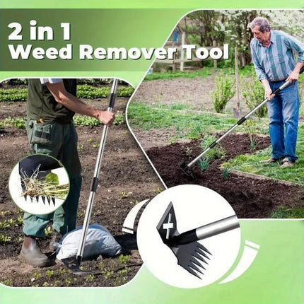 59" Manual Weed Remover Tool 2 in 1 Hand Weed Rake and Garden Hoe for Gardening