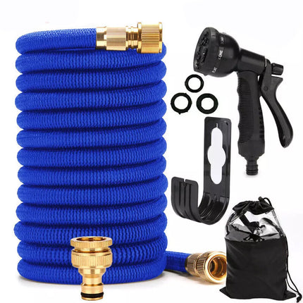 100FT Expandable Flexible Garden Water Hose Pipe Spray Gun Blue Garden Hose Pipe