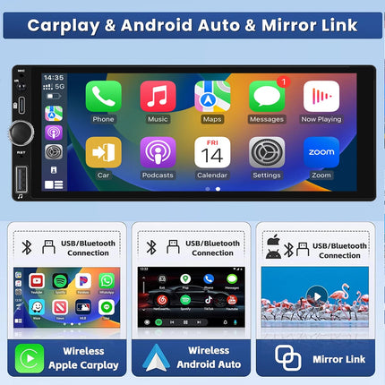 6.9inch Wireless Apple CarPlay Car Stereo FM Radio HD Touch Screen BT/USB/TF