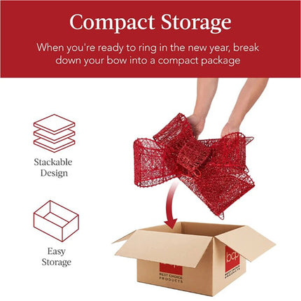 Large Red Bow Pre-Lit LED Light with Red Ribbon Christmas Door Tree Decor