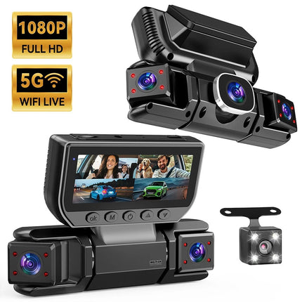 4 Ch Dash Cam 5GHz WiFi Front Rear and Inside with Night Vision G-Sensor for Car