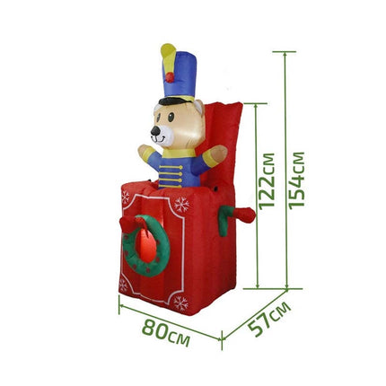 Inflatable Christmas Telescoping Bear From Gift Box W/ LED 1.54M Xmas Decor