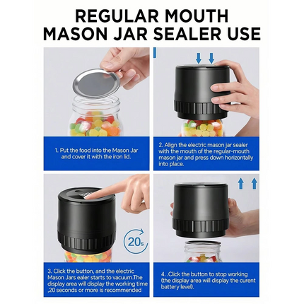 Electric Mason Jar Vacuum Sealer Kit For Wide Mouth And Regular Mouth Mason Jars