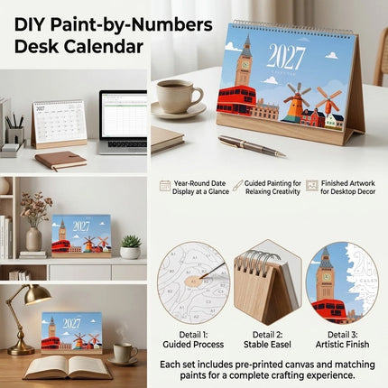 DIY Paint Desk Calendar Paint by Numbers Standing Flip Calendar 2027 Water Based