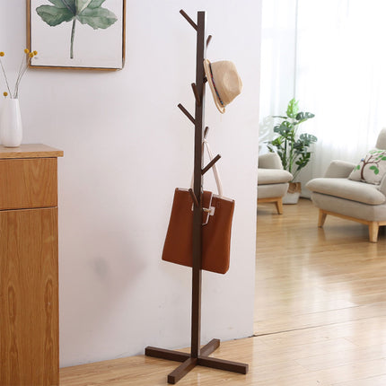 Brown Modern Simple Solid Wood Coat Rack – Contemporary Clothes Stand for Entryway, Bedroom, Living Room