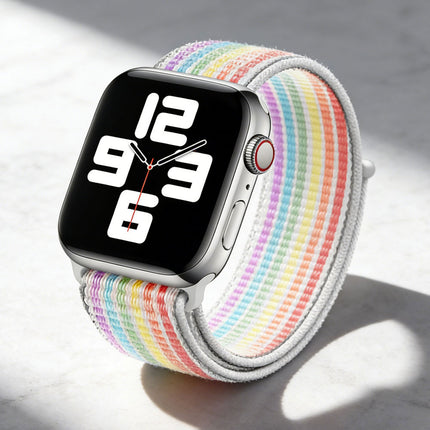 Nylon Woven Sport Loop Band For Apple Watch Light Rainbow