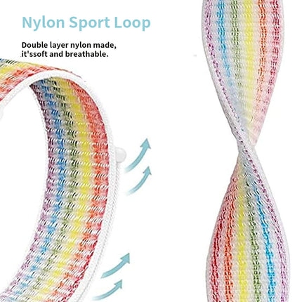 Nylon Woven Sport Loop Band For Apple Watch Light Rainbow