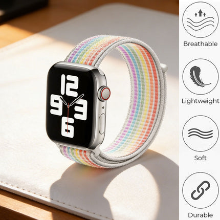Nylon Woven Sport Loop Band For Apple Watch Light Rainbow
