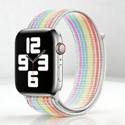 Nylon Woven Sport Loop Band For Apple Watch Light Rainbow