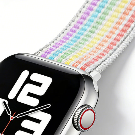 Nylon Woven Sport Loop Band For Apple Watch Light Rainbow