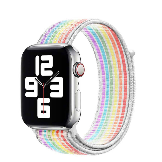 Nylon Woven Sport Loop Band For Apple Watch Light Rainbow