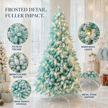210cm Ice Blue Artificial Christmas Tree 350 LEDs Lighted Spruce Indoor Modern Decor PET