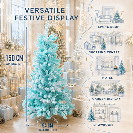 150cm Ice Blue Artificial Christmas Tree 160 LEDs Lighted Spruce Indoor Modern Decor PET