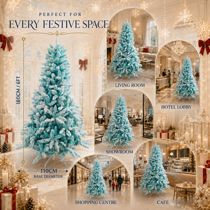 180cm Ice Blue Artificial Christmas Tree 240 LEDs Lighted Spruce Indoor Modern Decor PET