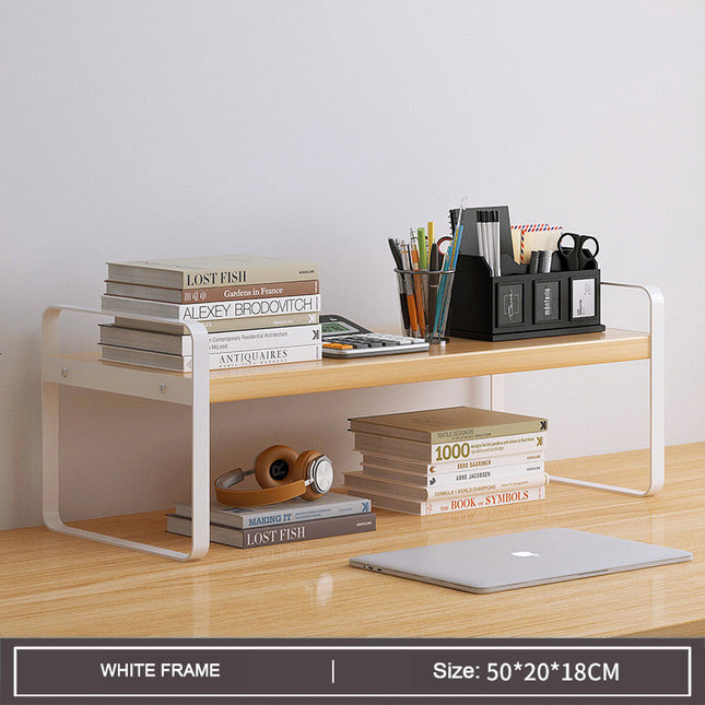Desktop Storage Rack Shelf Desk Bookshelf File Organizer Table-White Splendid&Co.