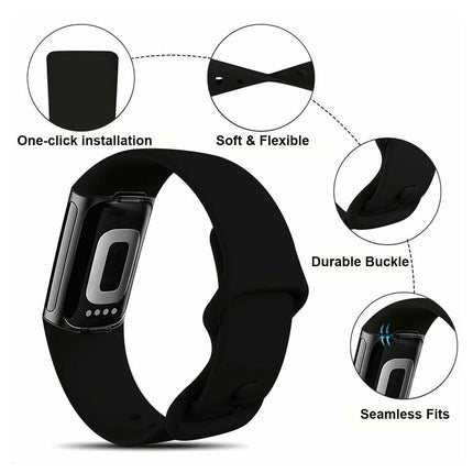 Black Replacement Bands for Fitbit Charge 5 6 Band Tracker Fitness Strap Wristbands