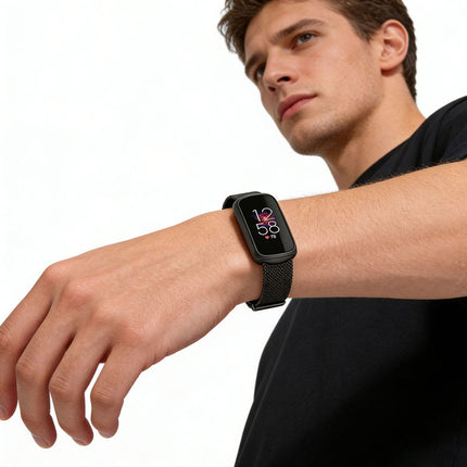 Black Fitbit Luxe Band Replacement Magnetic Wristband Watch Soft Stainless Steel Strap