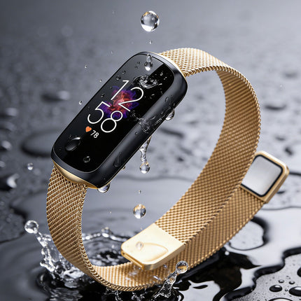 Rose Gold Fitbit Luxe Band Replacement Magnetic Wristband Watch Soft Stainless Steel Strap